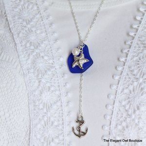 Sea Glass Necklace Cobalt Blue